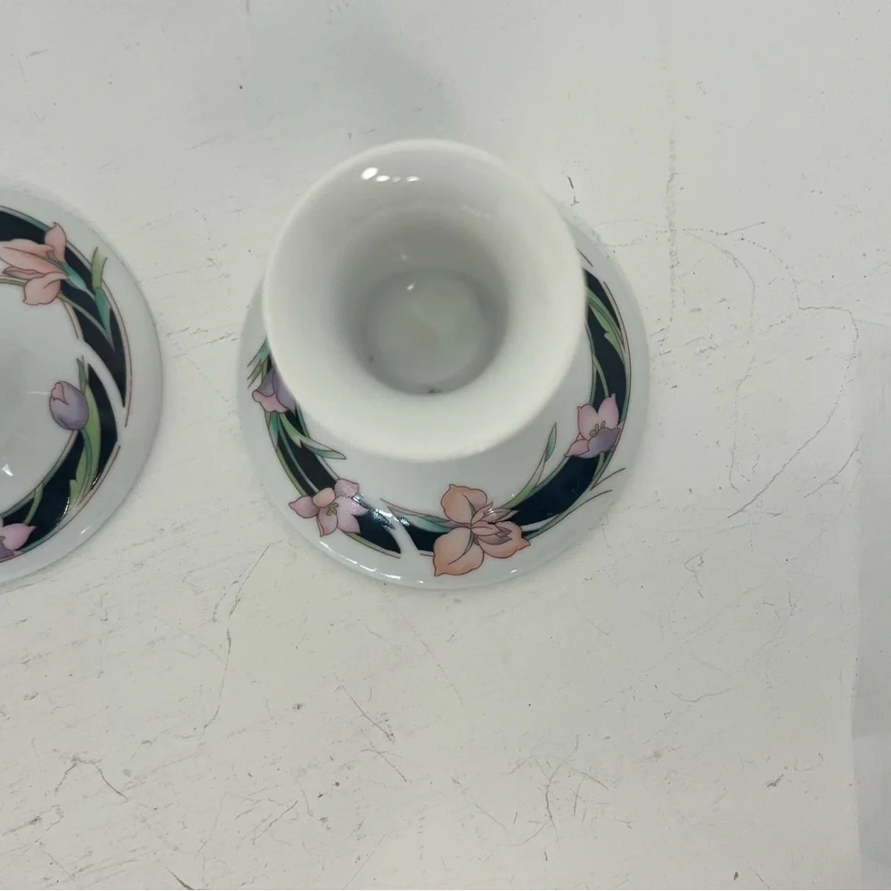 Pair of Vintage 1983 Wicks ’N’ Sticks Fiona Black Porcelain Candle Sticks